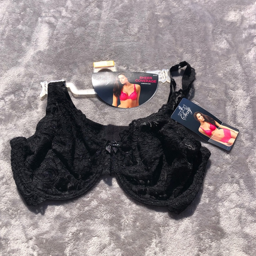 Smart & Sexy Bra 38C NWT Sheer Coverage Underwire Black Lace
